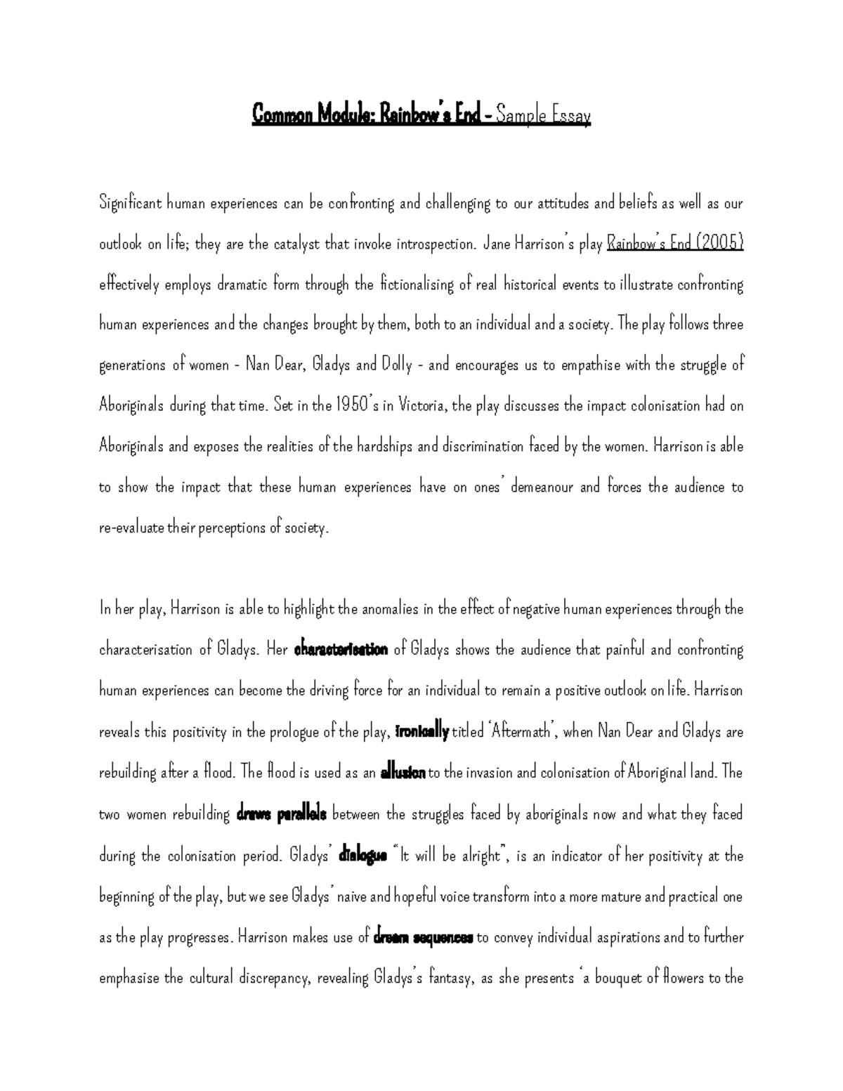 Common Module: Rainbow’s End - Essay Analysis of Human Experience - Studocu