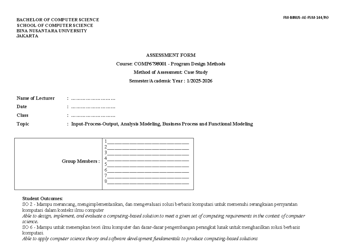 COMP6798001 Case Study Assessment: Program Design Methods - Studocu