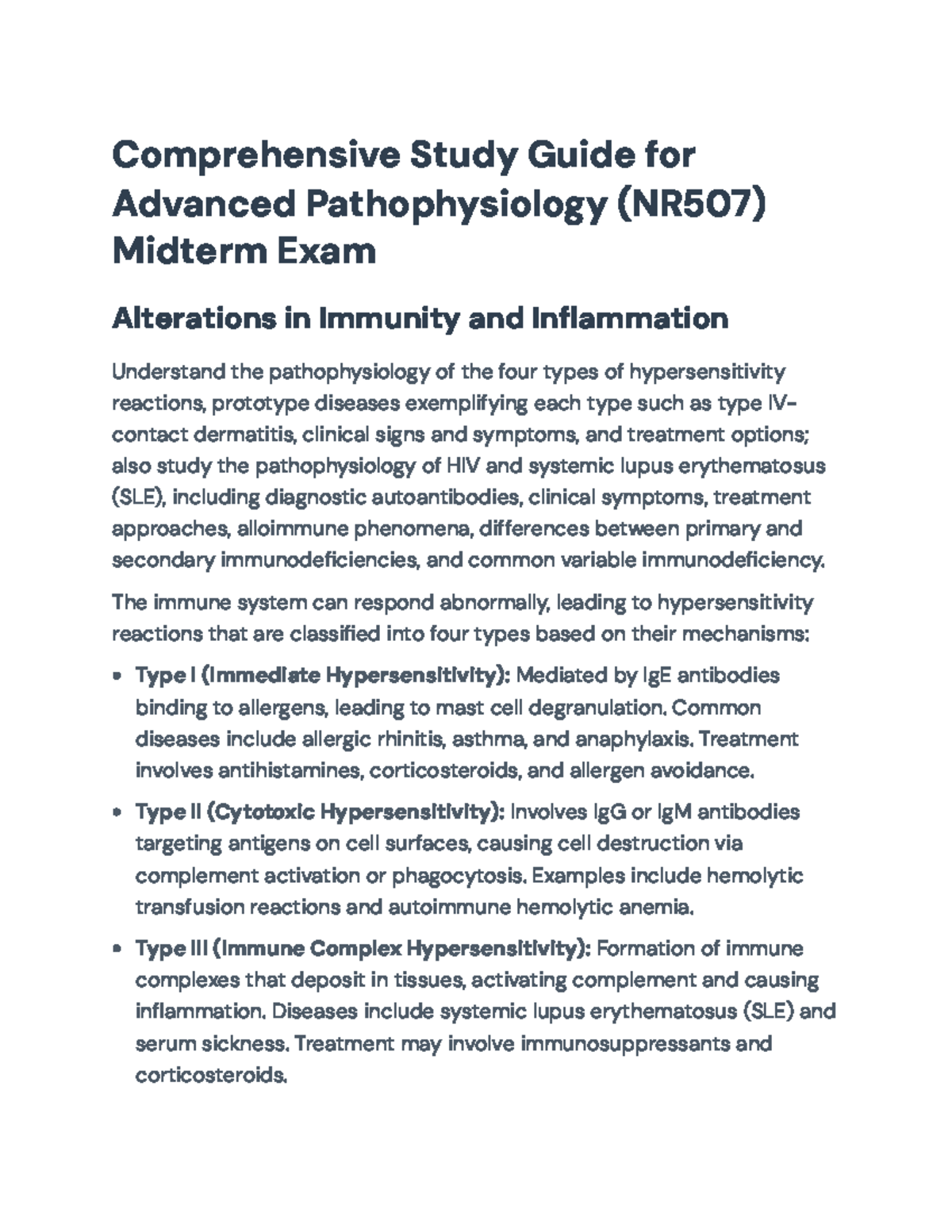 Comprehensive Study Guide for Advanced Pathophysiology (NR507) Midterm ...