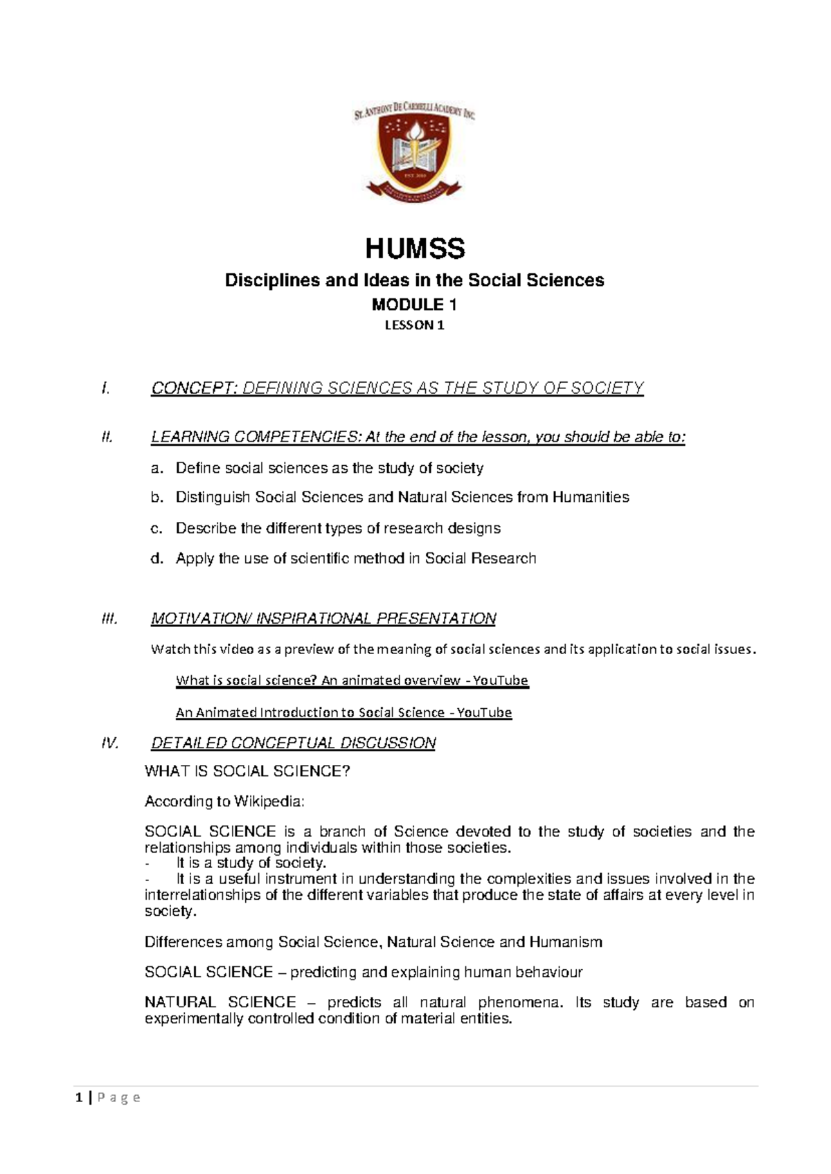 HUMSS Module 1: Defining Social Sciences and Research Methods - Studocu