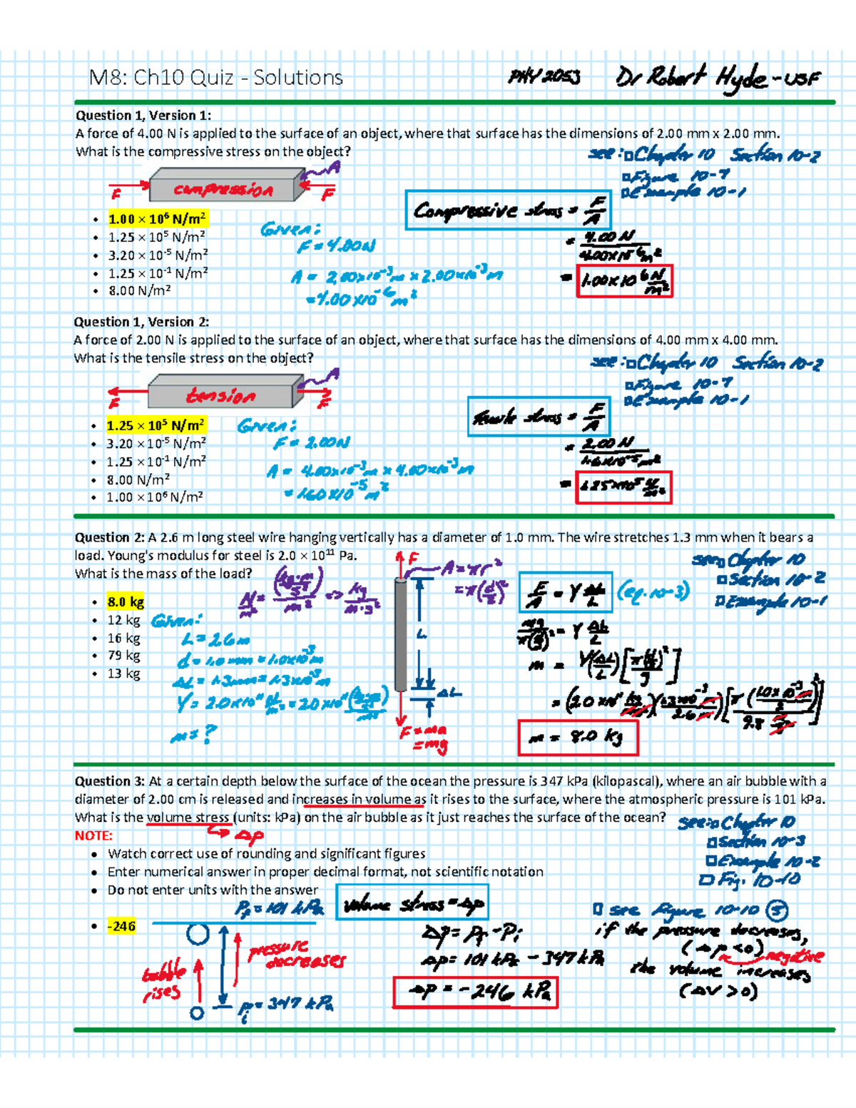 M8: Ch10 Quiz Solutions - Stress and Strain Calculations - Studocu