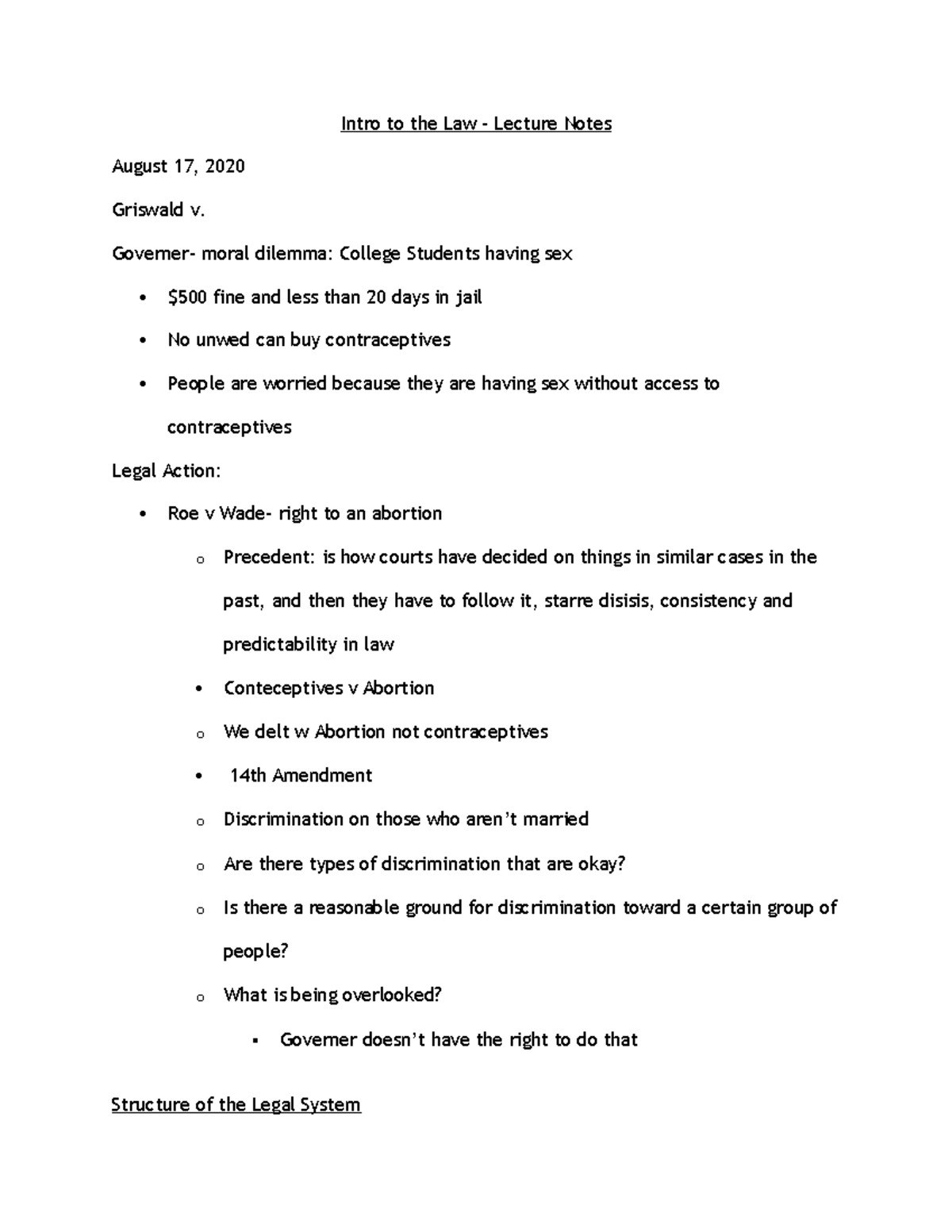 Law 1 Lecture Notes: Key Concepts for Midterm and Final Exam Prep - Studocu