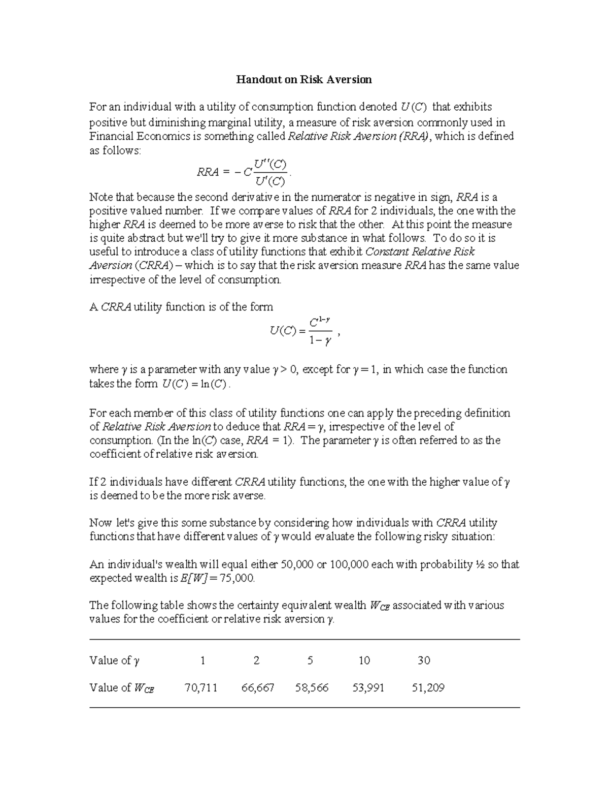 RRA - Understanding Relative Risk Aversion in Financial Economics - Studocu