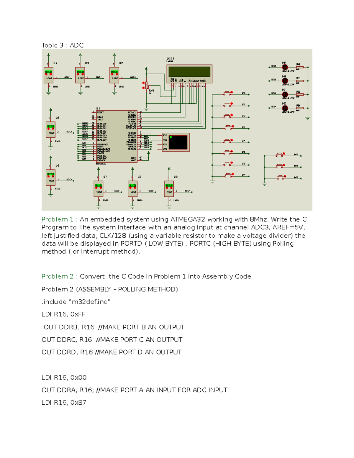 Final Exam: Topic 3 - ADC and ATMEGA32 Programming Questions - Studocu