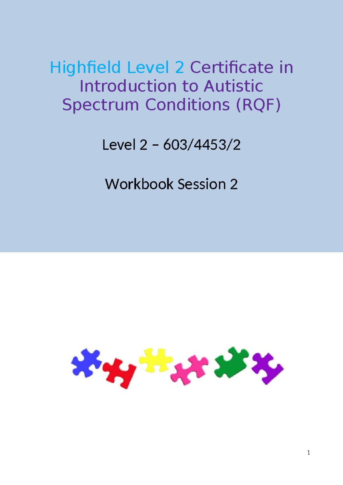 Highfield Level 2 Workbook: Autism Unit 2 - Behavior Management ...