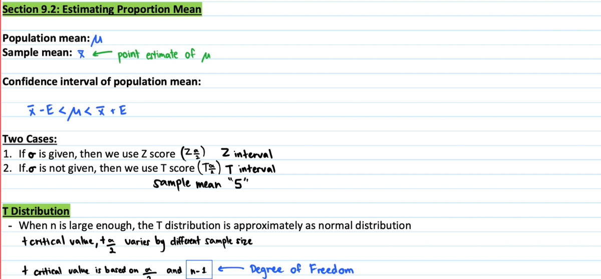 Math Section 9.2 Notes - Estimating Proportion Mean - Section 9 ...