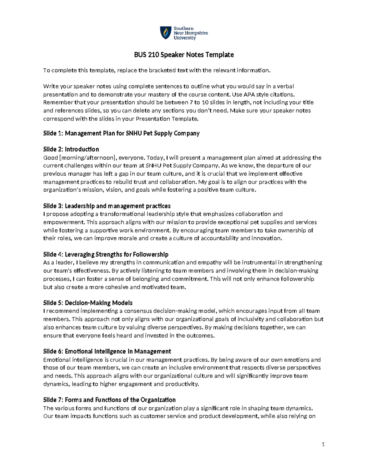 BUS 210 Speaker Notes Template - BUS 210 Speaker Notes Template To ...