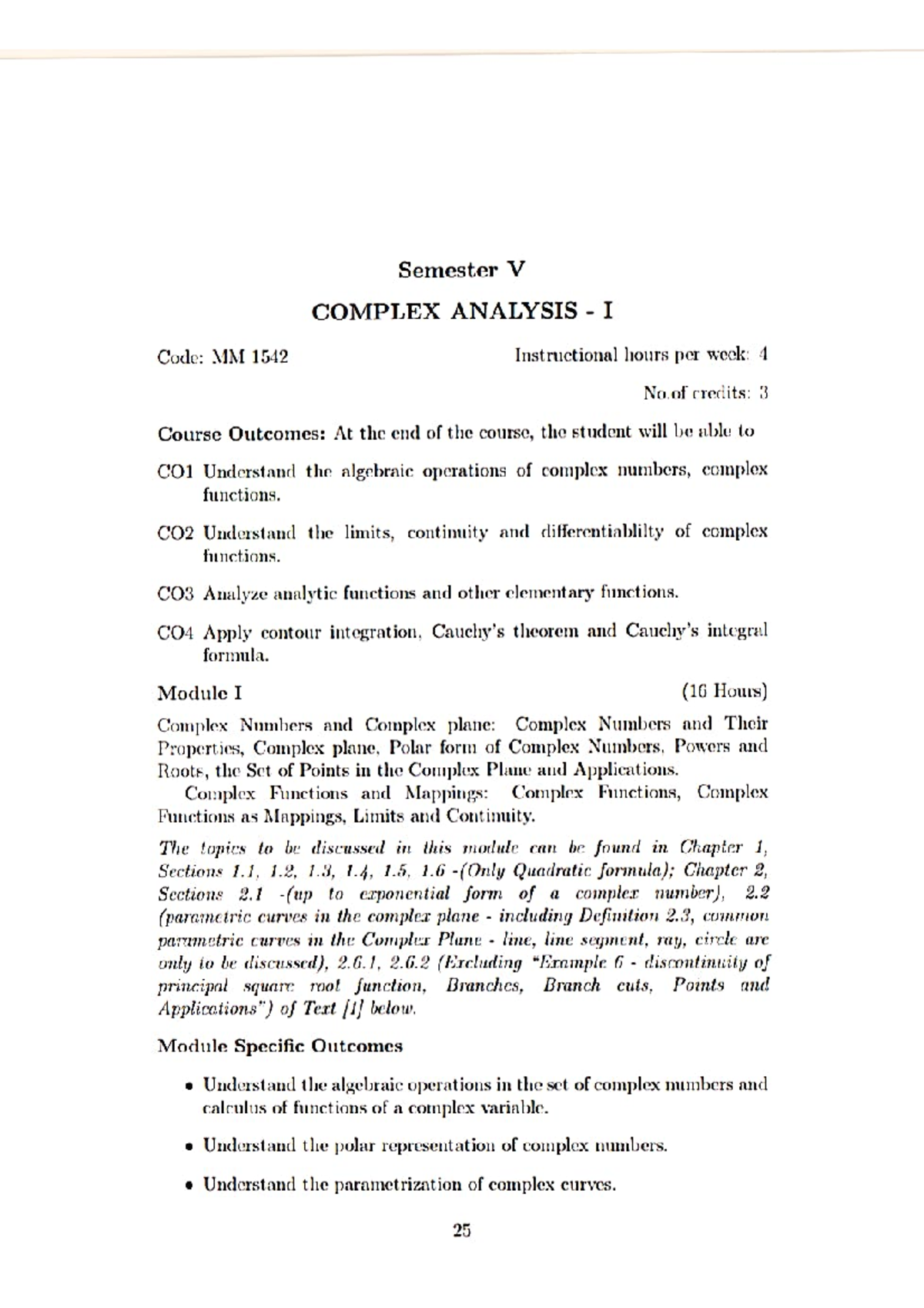Complex Analysis I - MM 1542 Course Overview and Modules - Studocu
