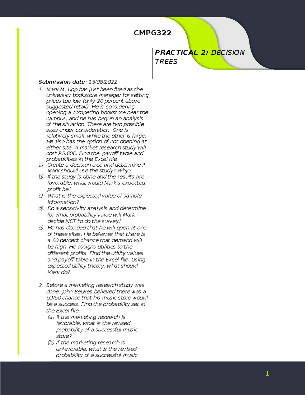 CMPG Practical 2: Decision Trees Analysis & Market Research Guide - Studocu