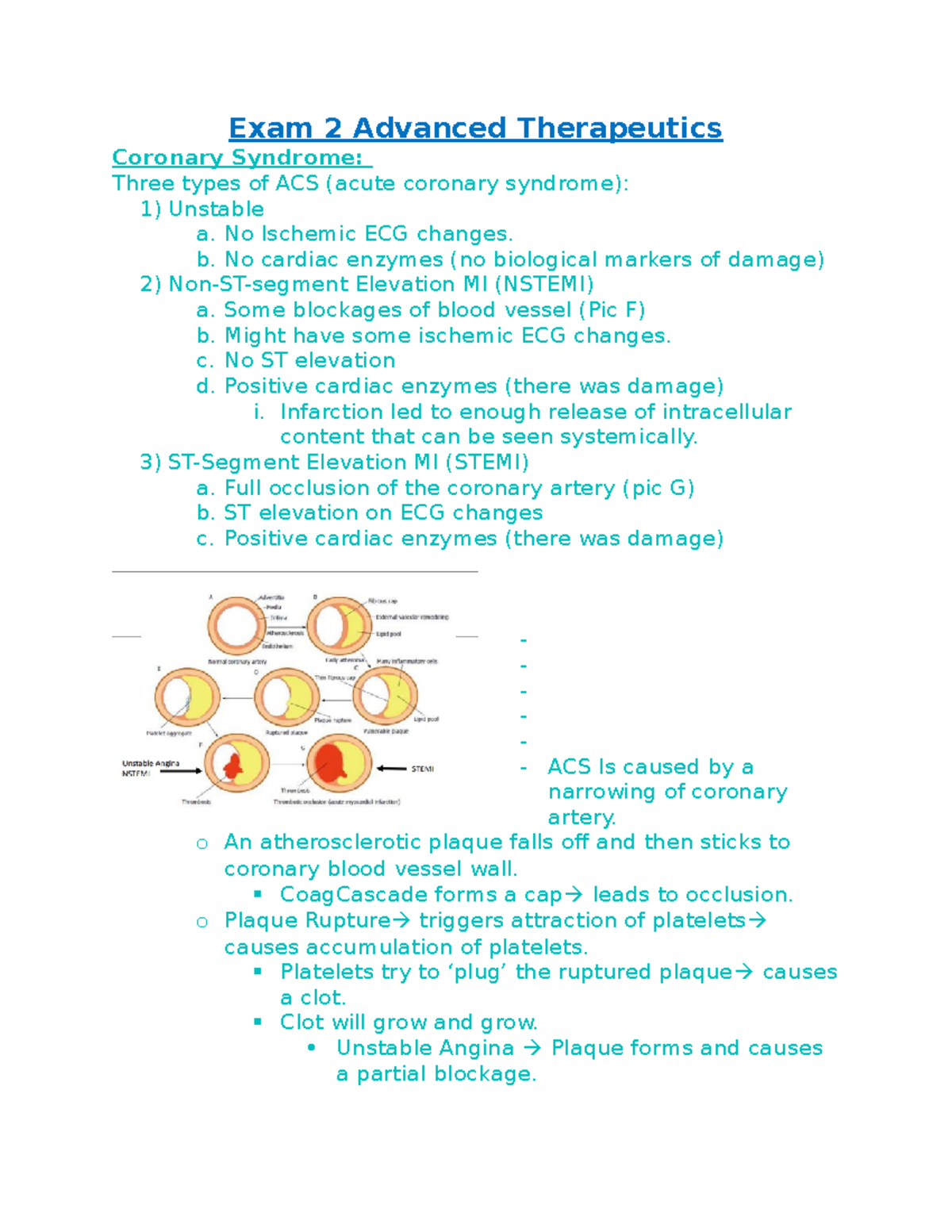 Exam 2 Advanced Therapeutics - Exam 2 Advanced Therapeutics Coronary ...