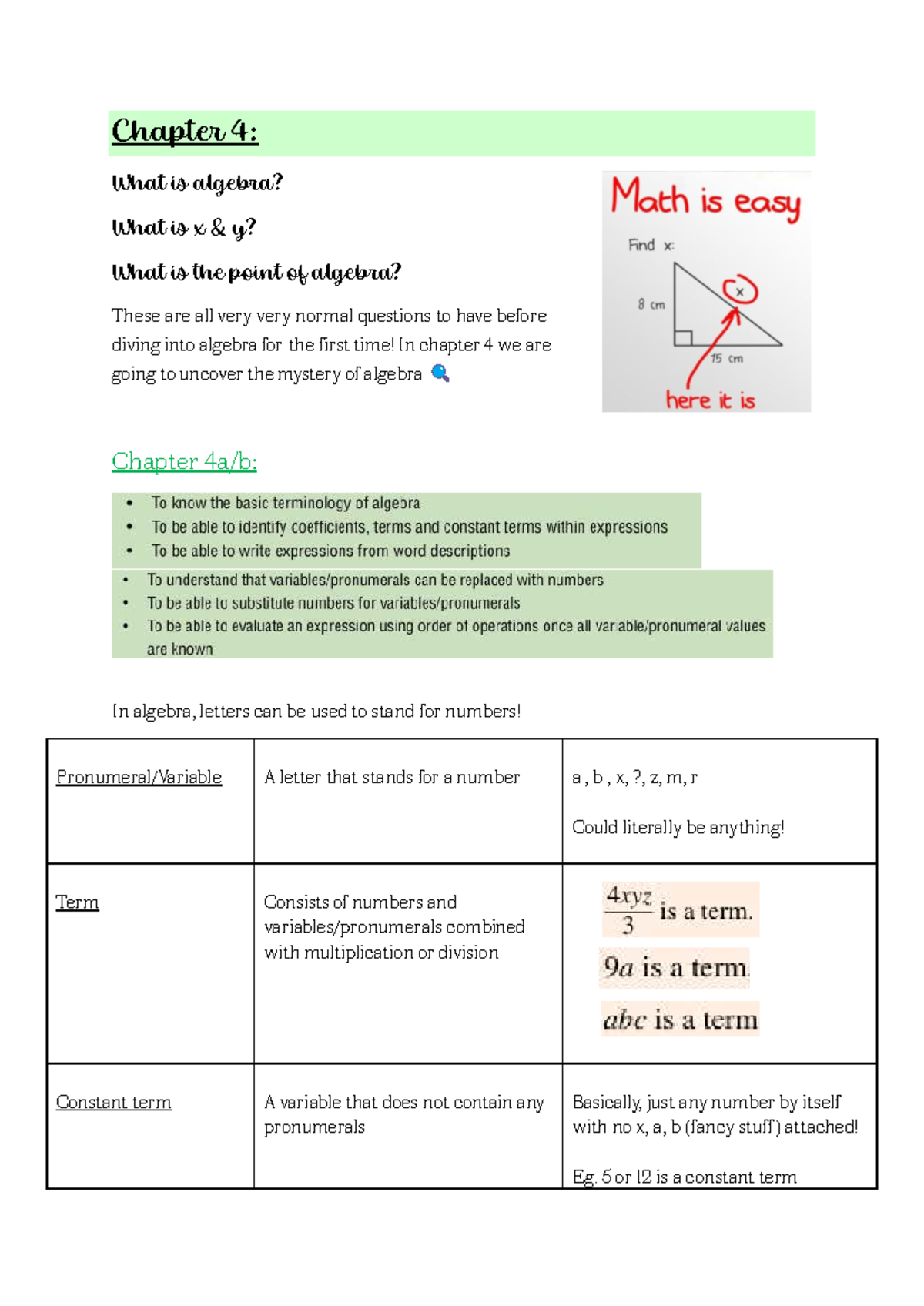 Chapter 4: Introduction to Algebra Concepts and Expressions - Studocu