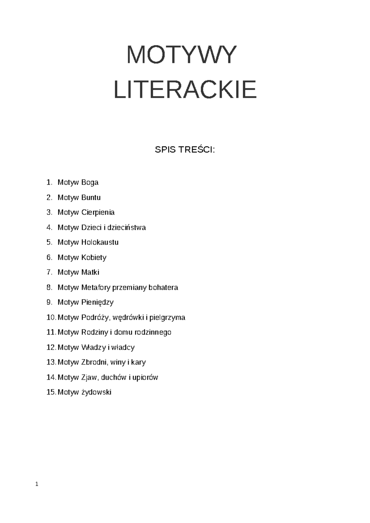 WSZYSTKIE MOTYWY LITERACKIE DO MATURY Z JĘZYKA POLSKIEGO 2024/2025