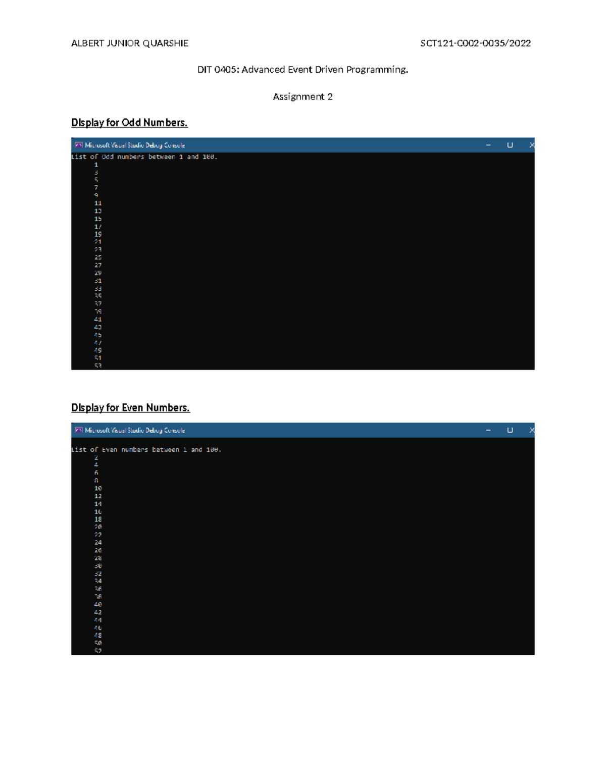 AEDP 0405: Assignment 2 - Displaying Odd and Even Numbers in Threads ...