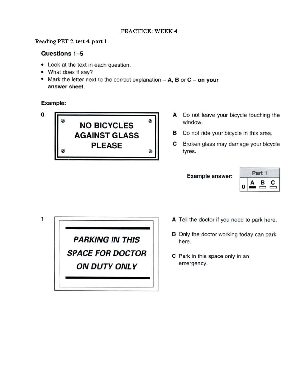 PET 2 Practice Week 4: Reading, Writing & Speaking Tasks - Studocu