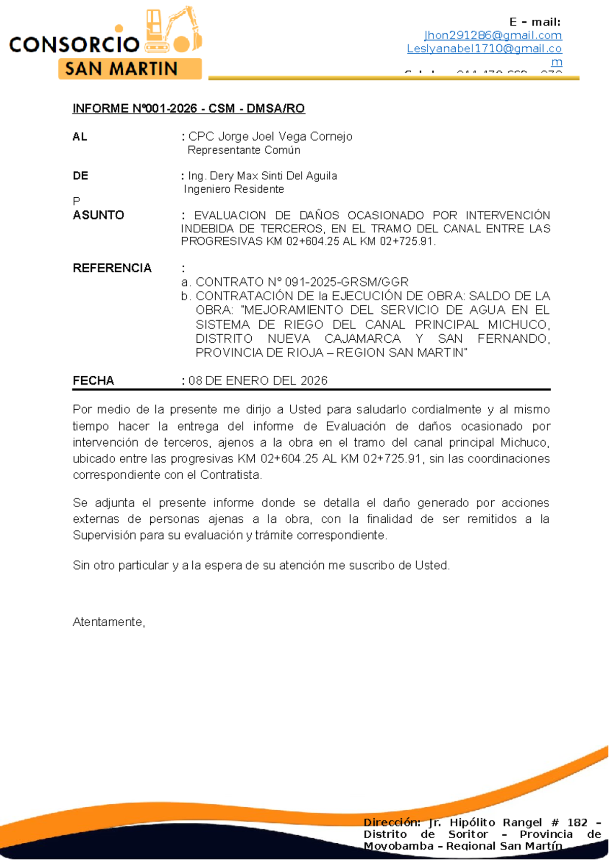 Informe de Evaluación de Daños en el Canal Principal Michuco - CSM - Document Preview