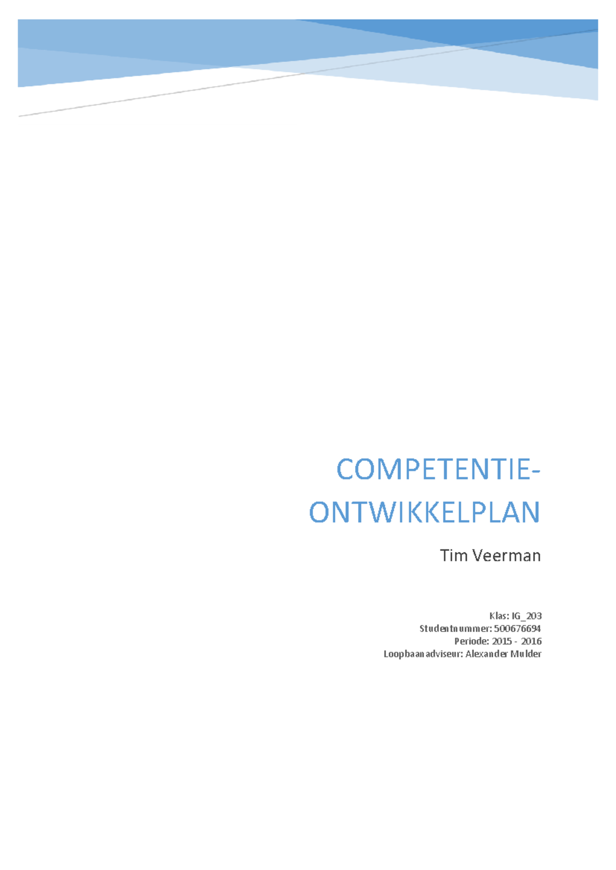 Competentieontwikkelingsplan IG_ - Tim Veerman 2015-2016 - Studeersnel