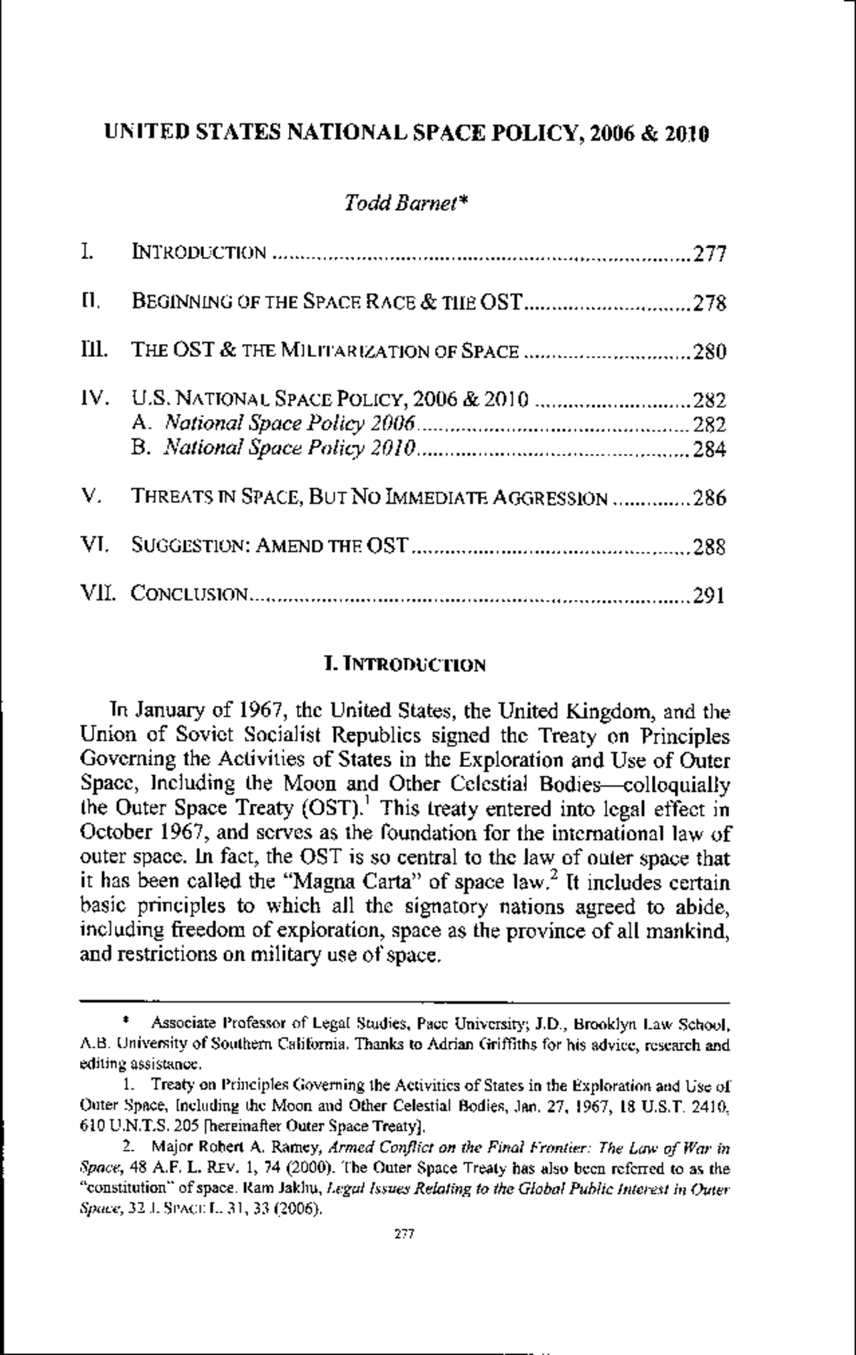 U.S. National Space Policy Analysis: 2006 vs. 2010 Directives - Studocu