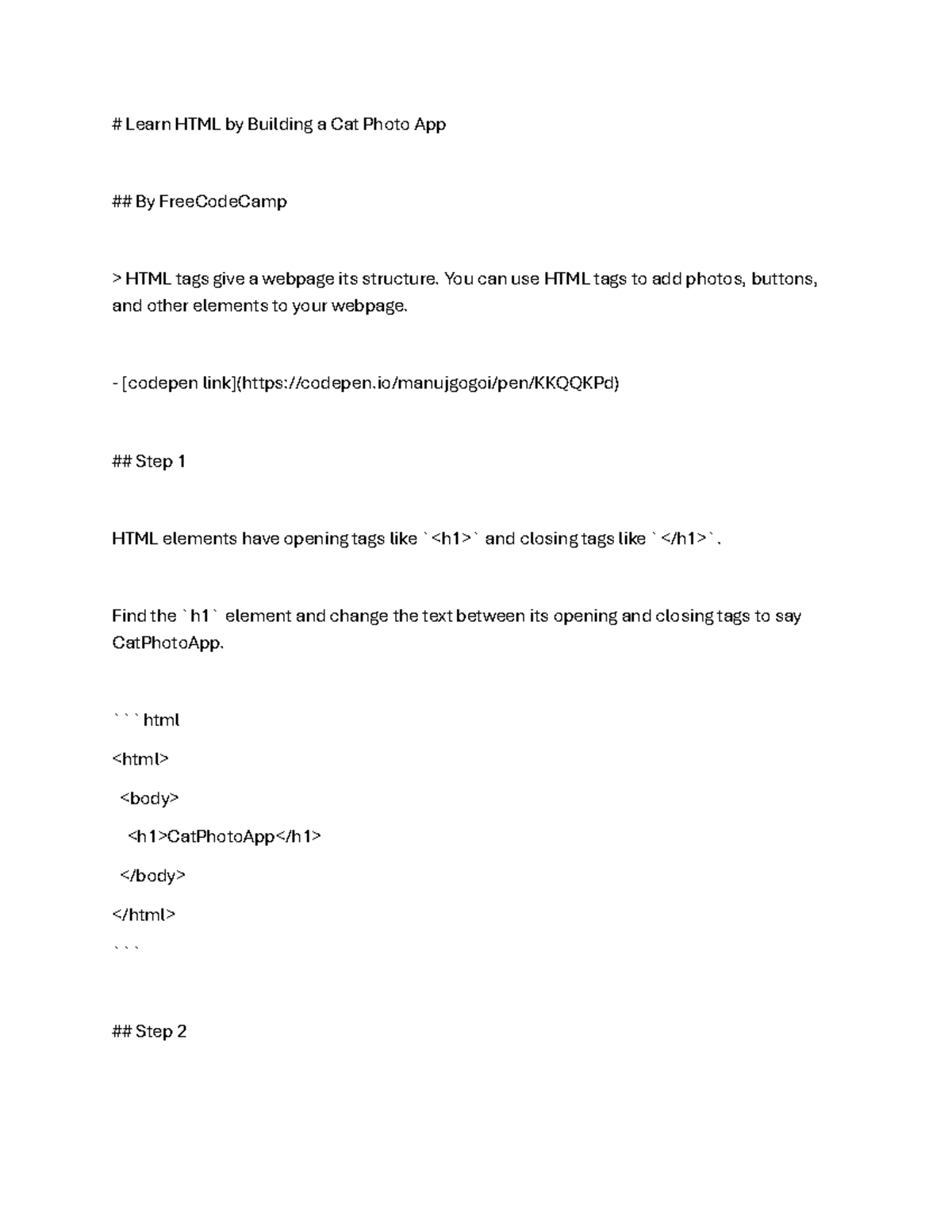 Cat Photo App - HTML Practice Exercise (FreeCodeCamp) - Studocu
