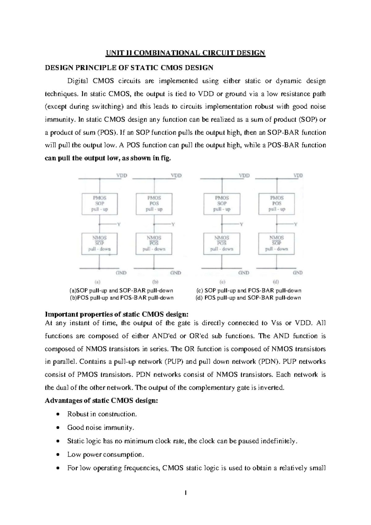 UNIT II: Principles of Static CMOS Design in Combinational Circuits ...