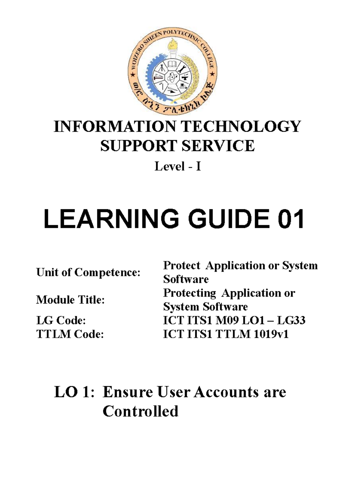 Information sheet format - INFORMATION TECHNOLOGY SUPPORT SERVICE Level ...