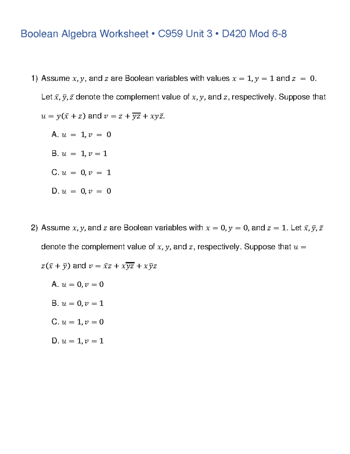 BOOLEAN ALGEBRA WORKSHEET WITH ANSWERS visual data 6