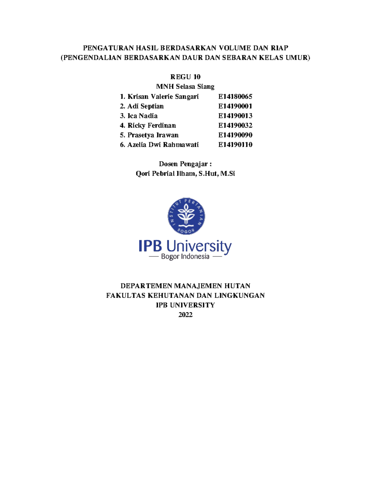 Pengaturan Hasil Kelas Berdasarkan Volume dan Riap MNH - Studocu