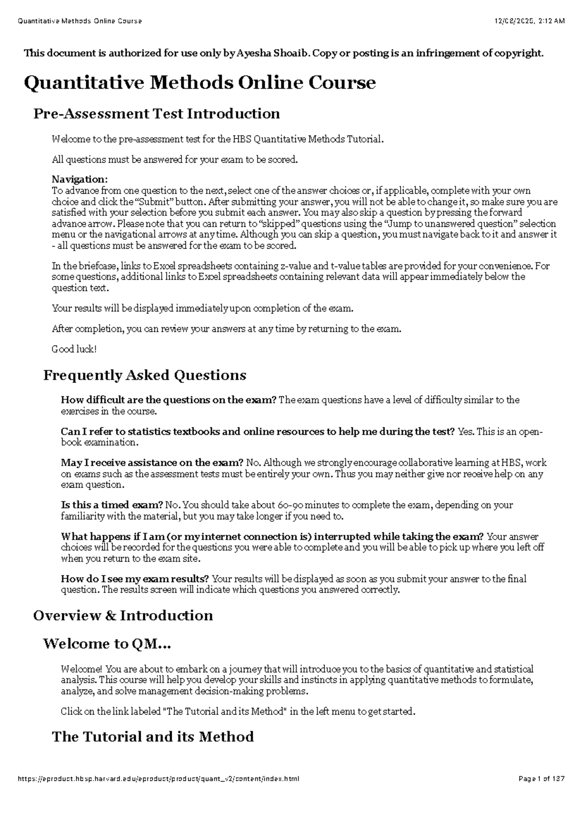 Quantitative Methods Online Course Test Instructions and Overview - Studocu