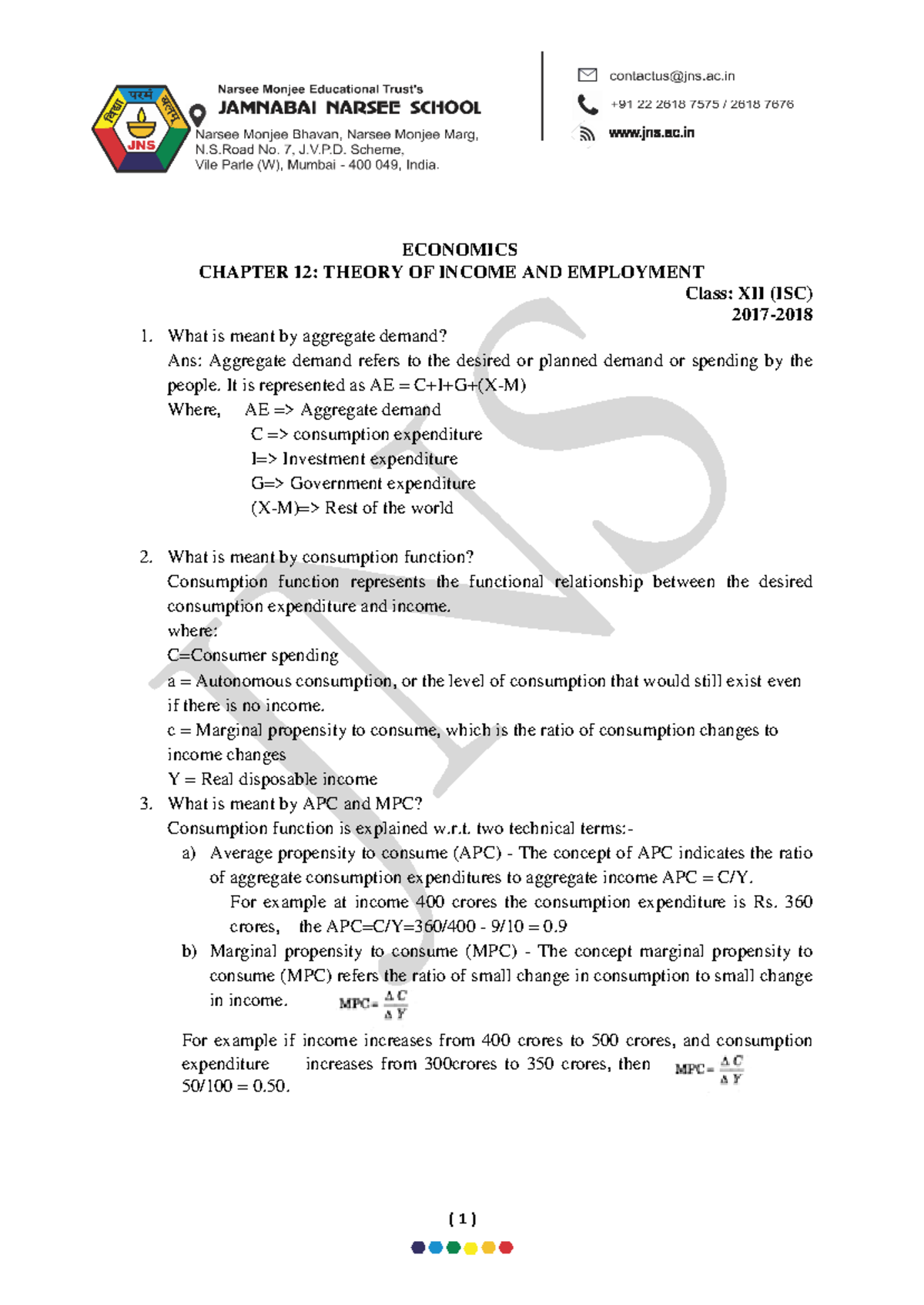 Eco STD 12 Ch 12 Income & Employment Theory Study Guide PDF - Studocu