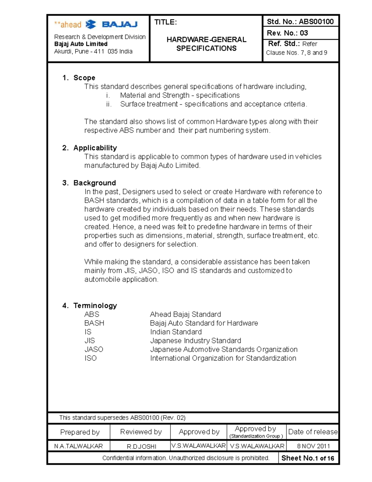 General Specifications for Hardware - ABS00100 Rev. 03 - Studocu