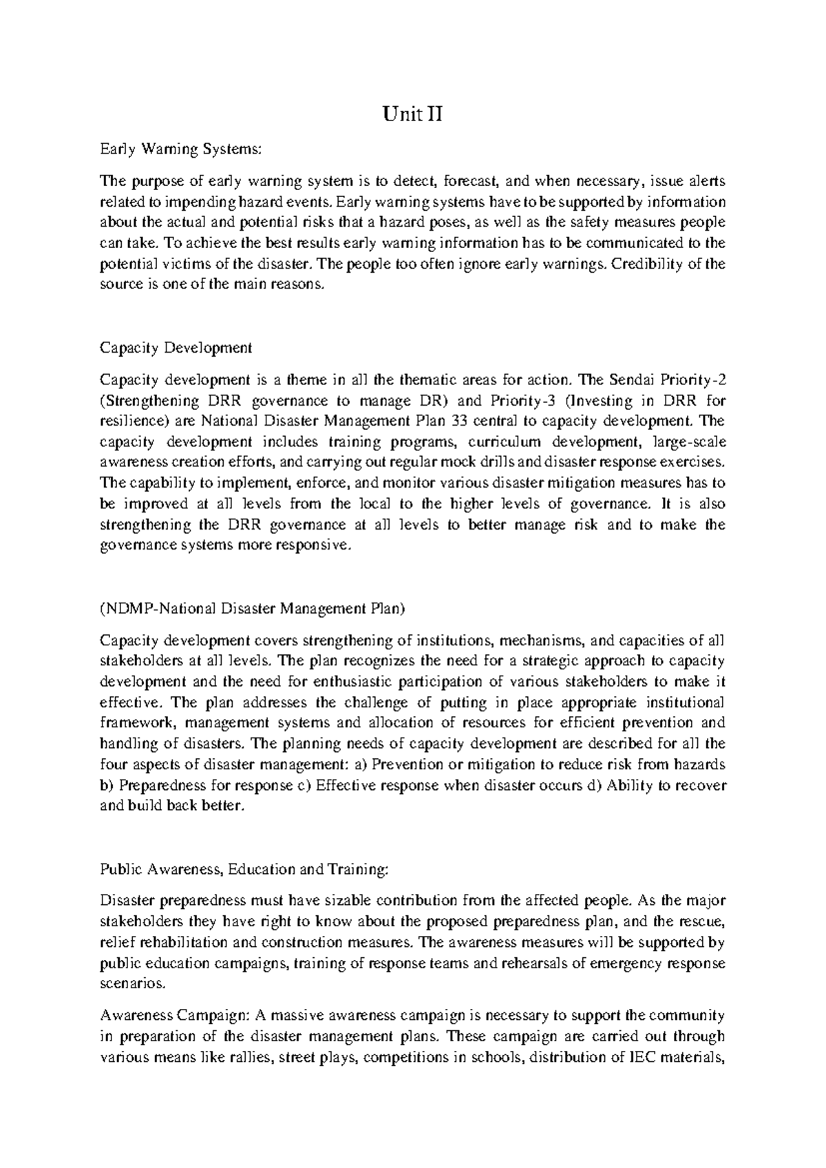 Unit II III notes - good - Unit II Early Warning Systems: The purpose ...