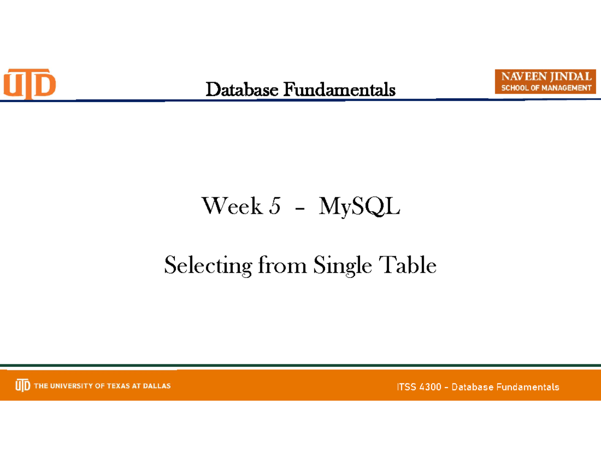 ITSS 4300 - Database Fundamentals: MySQL SELECT Statement Overview ...