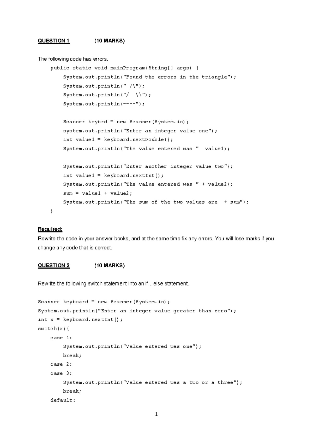 ADF152S Final Exam Paper 2019 - Coding Errors and Solutions - Studocu