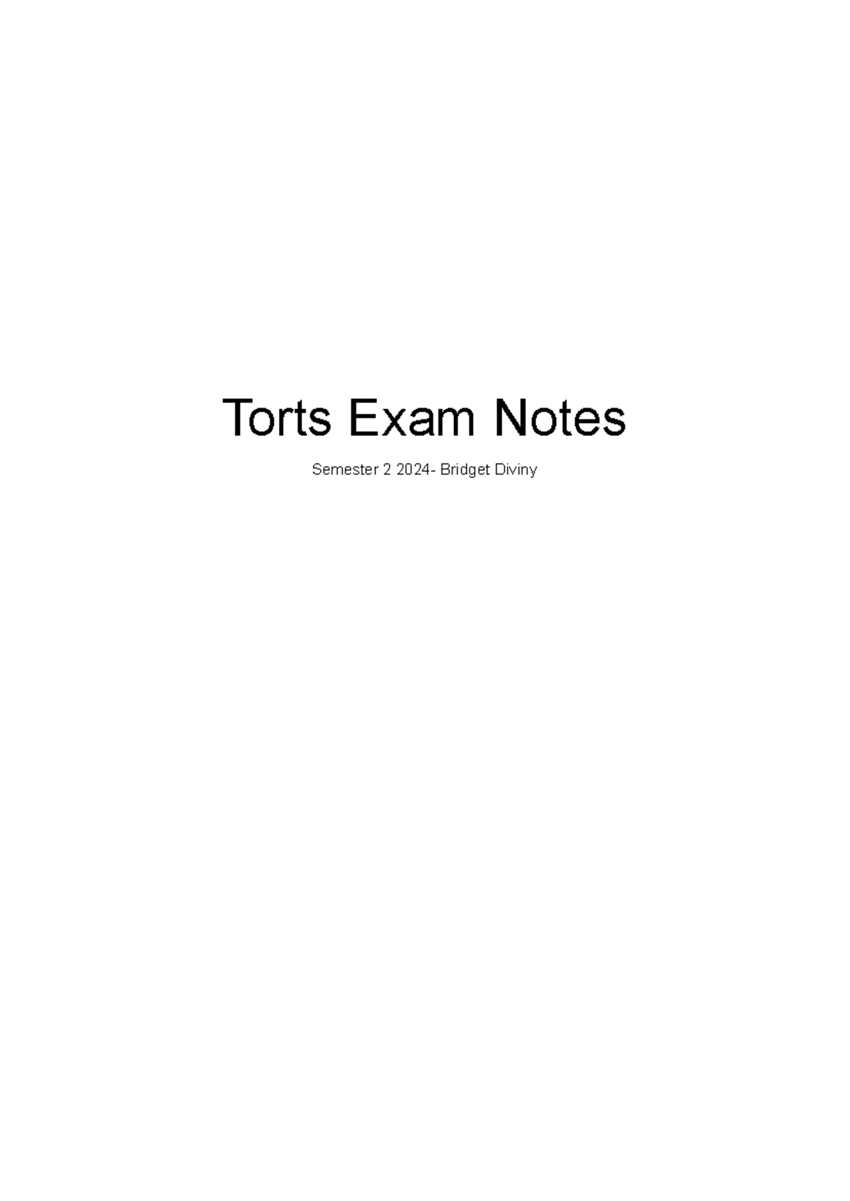 Torts Exam Notes (Semester 2) - Key Concepts and Case Summaries - Studocu