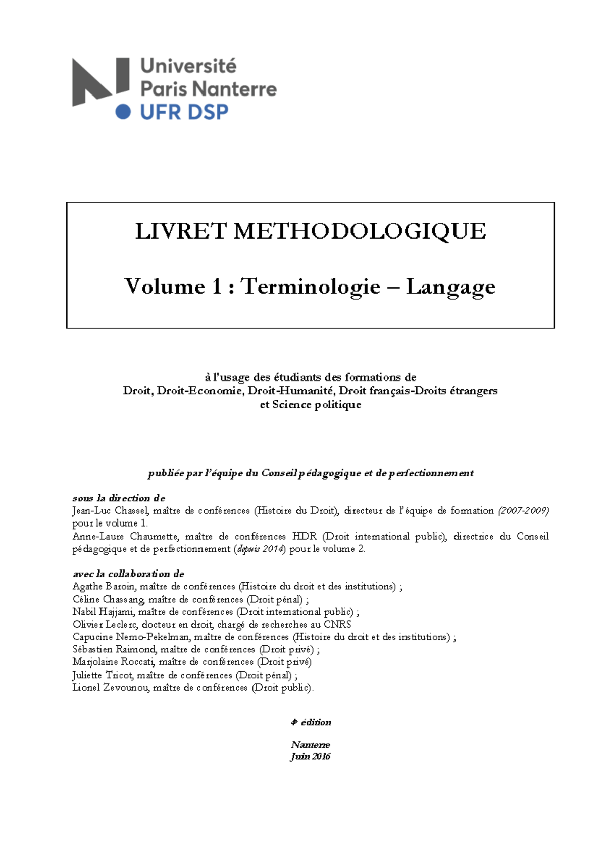 METHODE ET TERMINOLOGIE JURIDIQUE - LIVRET 2016 V1 - Studocu
