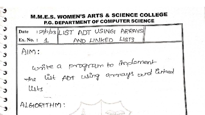 M.M.E.S. P.G. Computer Science: List & Stack ADT Using Arrays and ...