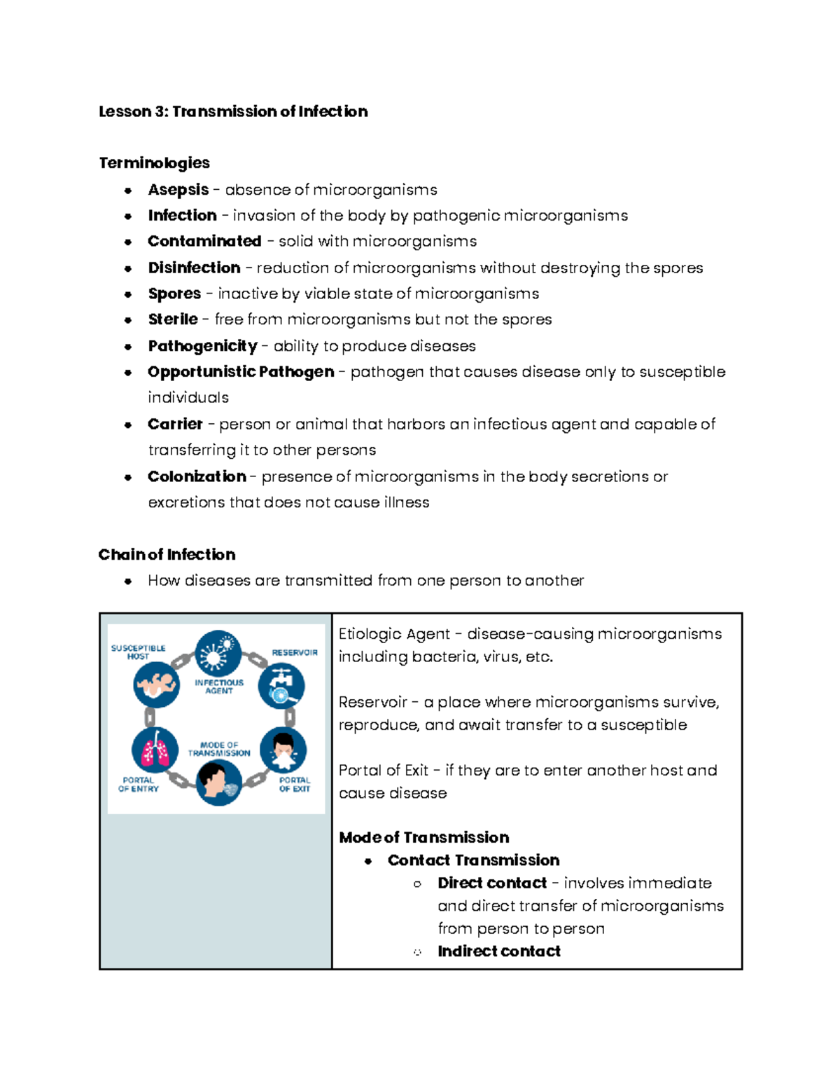 3: Infection Control and Aseptic Techniques - Intro Notes Q1 - Studocu