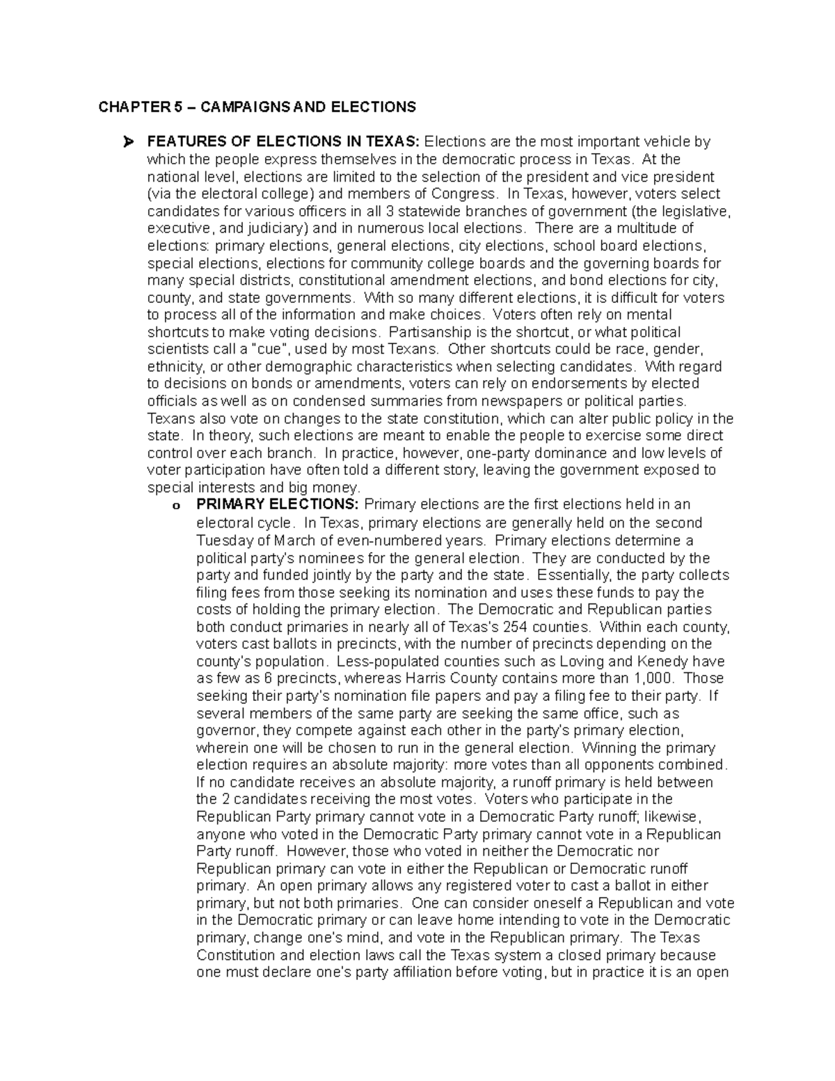 Chapter 5 Notes: Understanding Texas Campaigns and Elections - Studocu