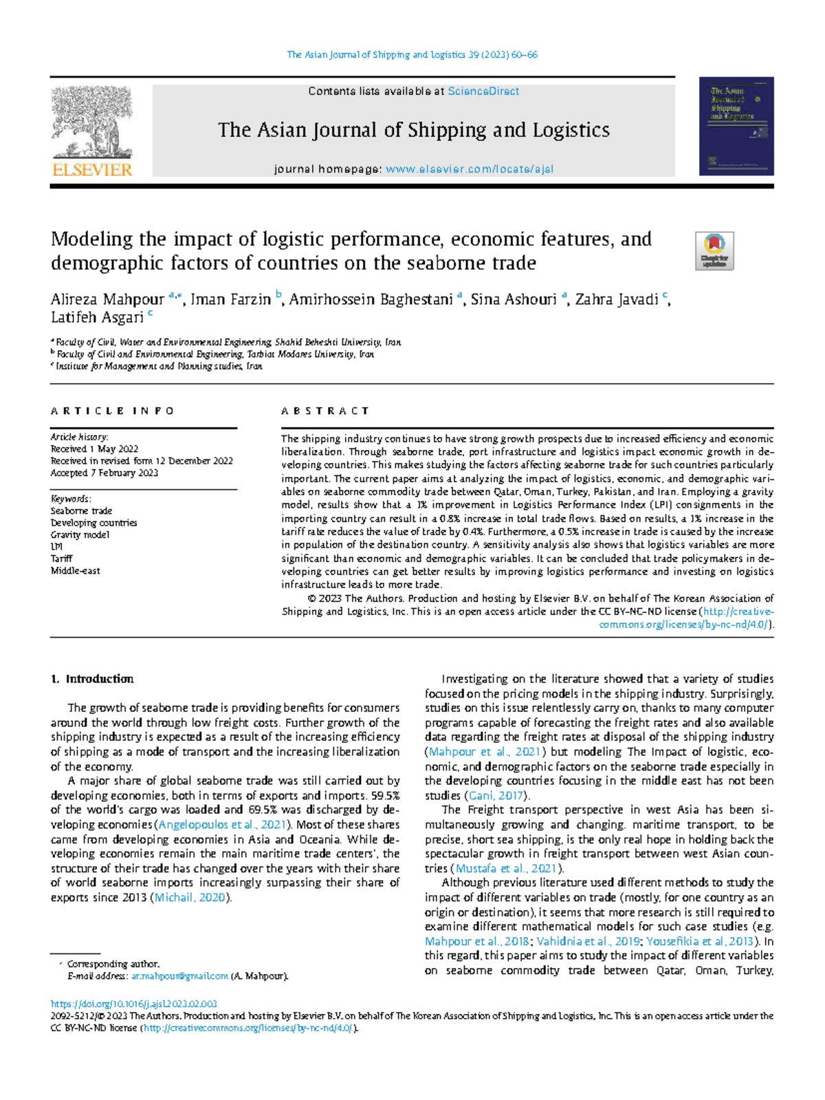 Modeling the Impact of Logistics and Economic Factors on Seaborne Trade ...