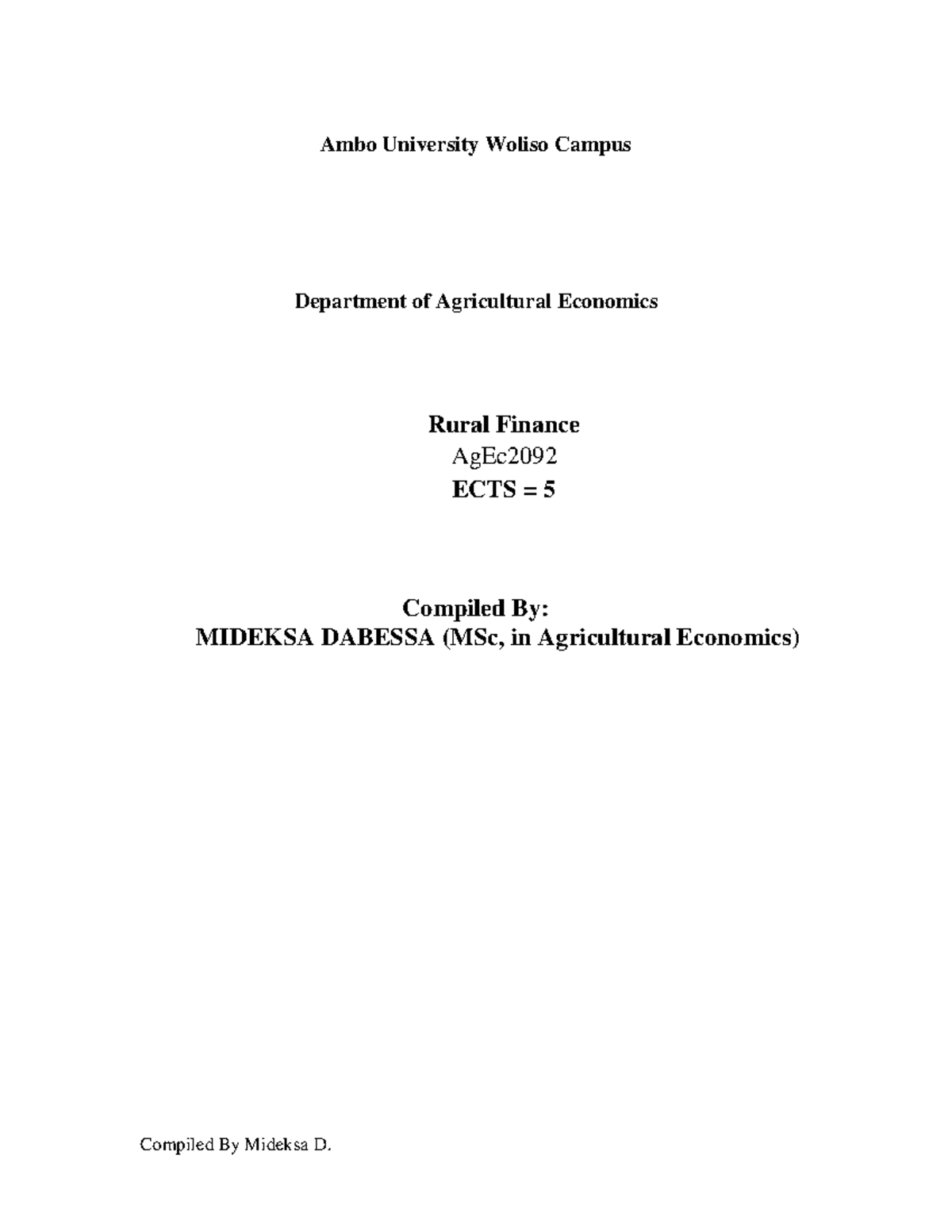 Rural Finance Concepts: AgEc Course Notes and Resources - Studocu