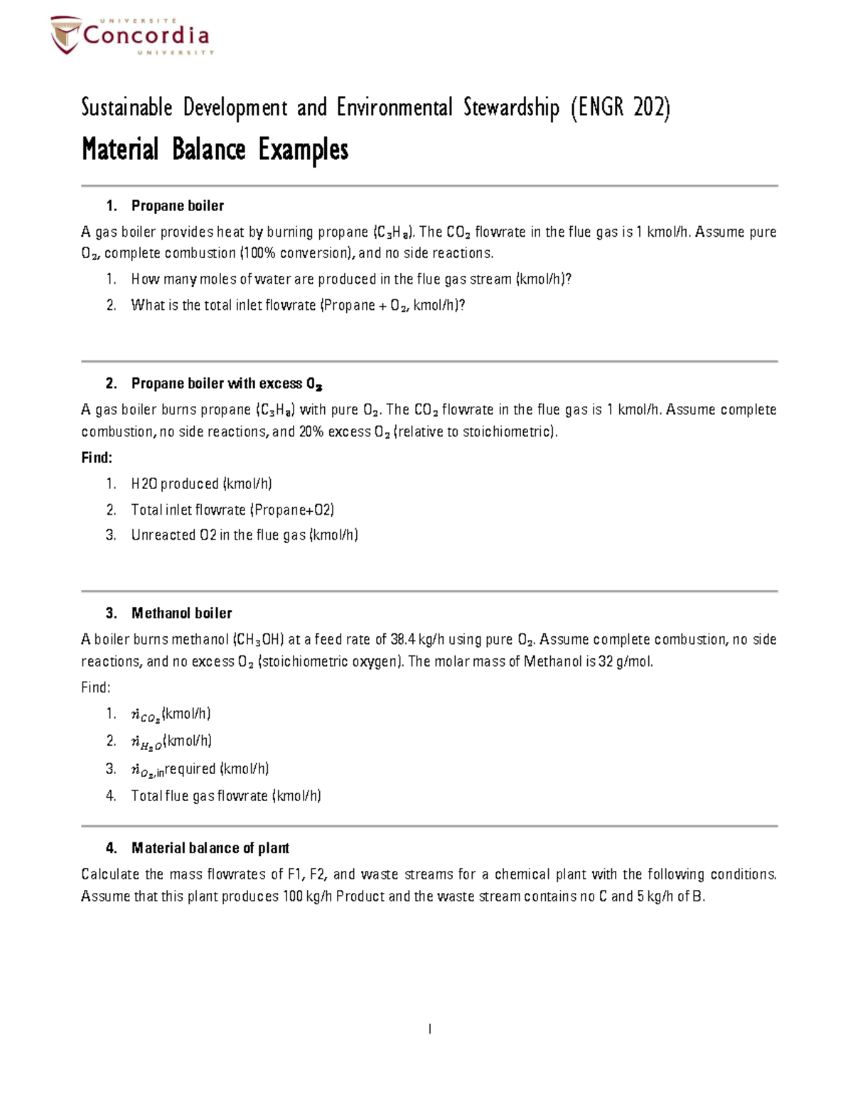 Material Balance Examples for Sustainable Development (ENGR 202) - Studocu