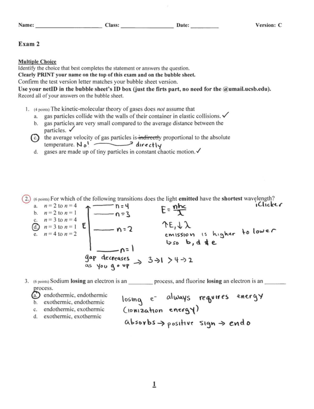 Exam+2C+Worked Out - Example of a practice midterm - Name: - Class ...