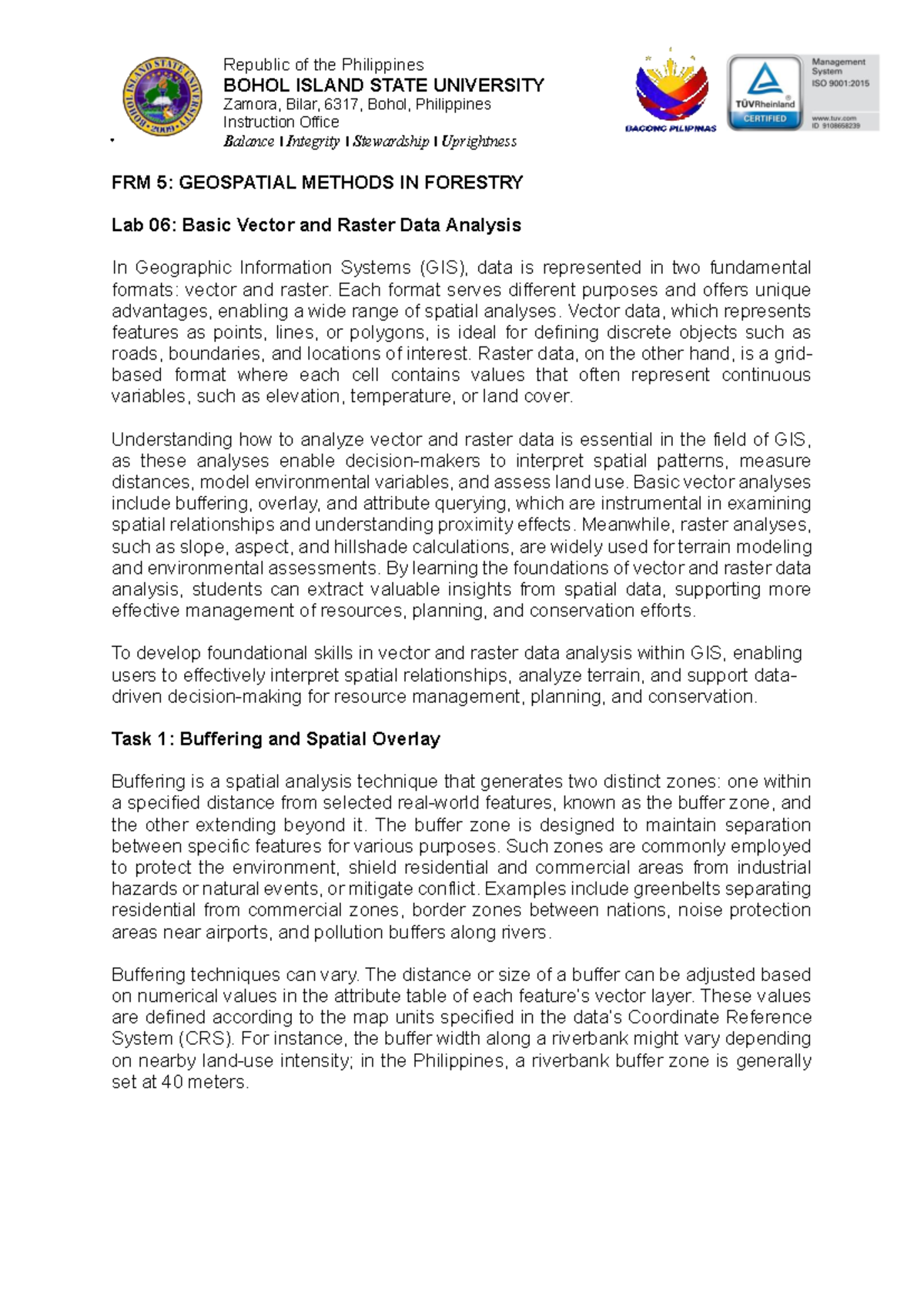 Exercise 6 FRM 5: Vector and Raster Data Analysis in GIS - Studocu
