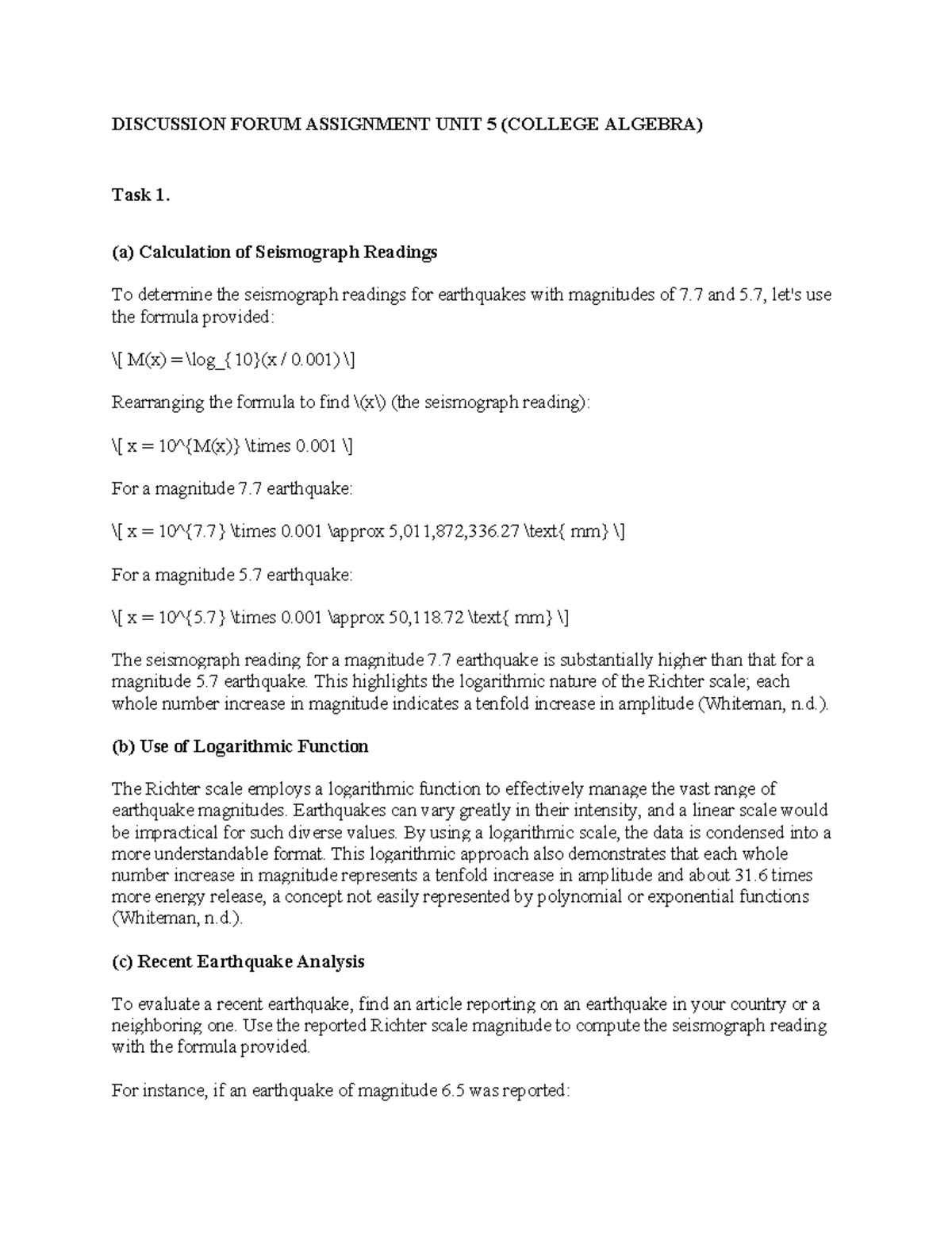 Discussion Forum Assignment UNIT 5 - DISCUSSION FORUM ASSIGNMENT UNIT 5 ...