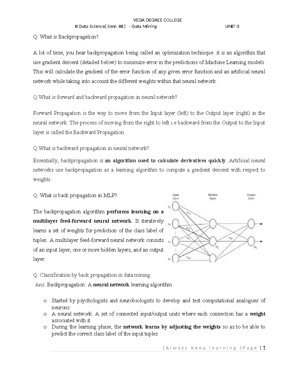 Data Mining (Sem II) - Backpropagation & SVM Overview - Studocu