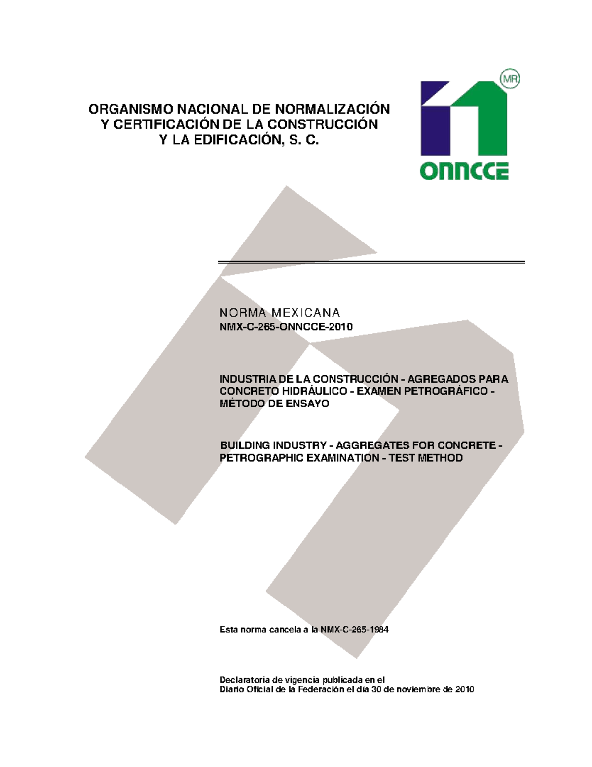 NMX C 265: Normas para el Examen Petrográfico de Agregados en Concreto - Document Preview