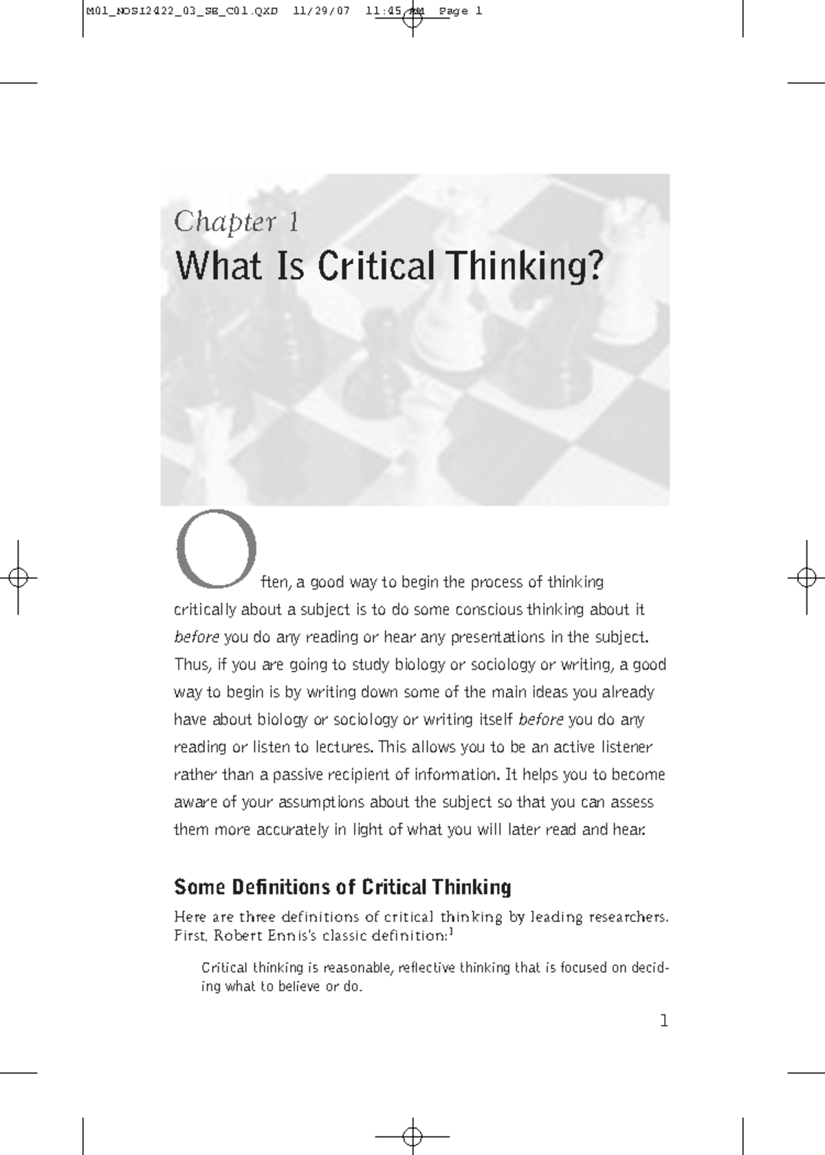 Critical thinking 1 - study skills - Chapter 1 What Is Critical ...
