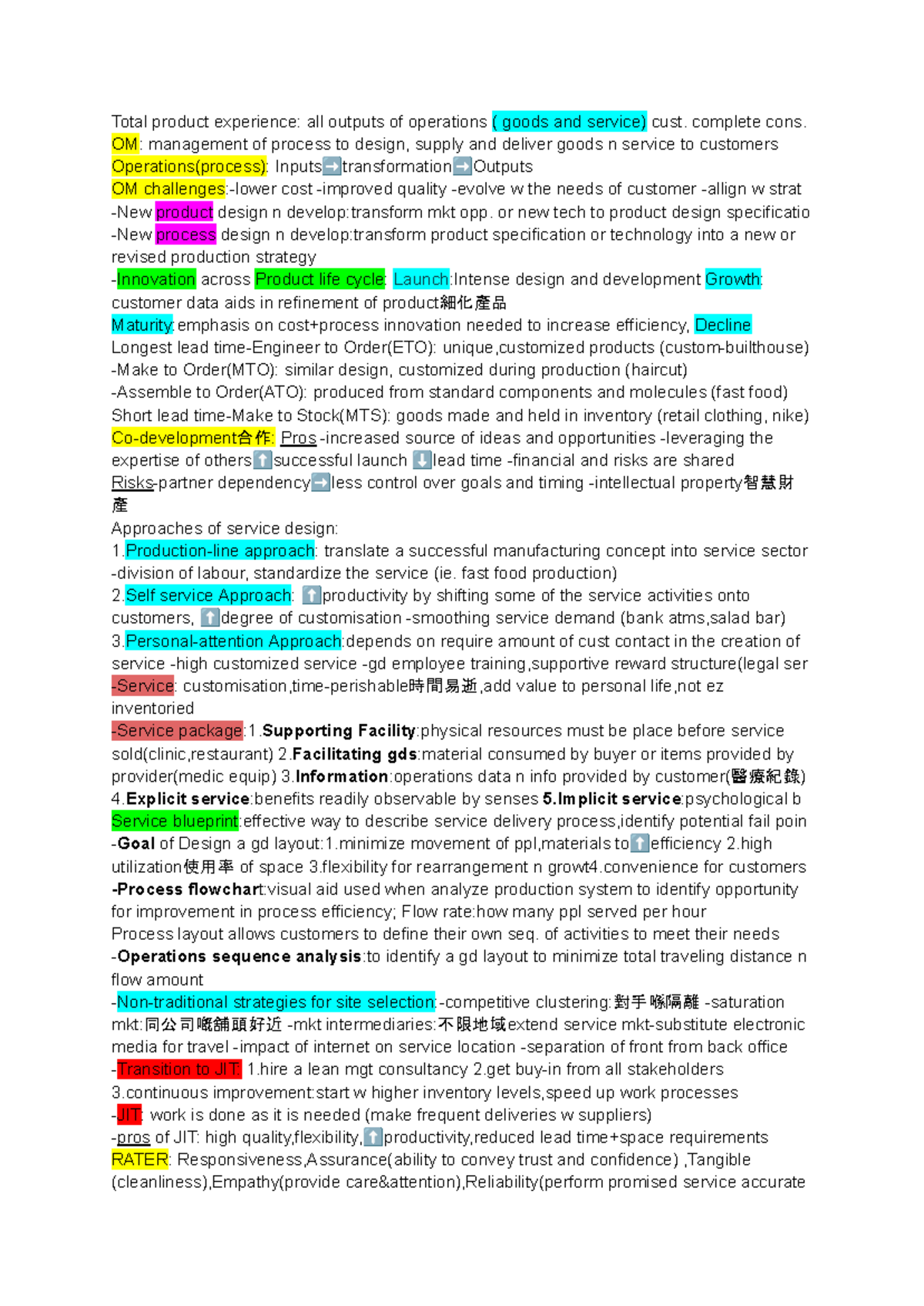 OM 2023 Final Exam Cheat Sheet: Key Operations Management Concepts ...