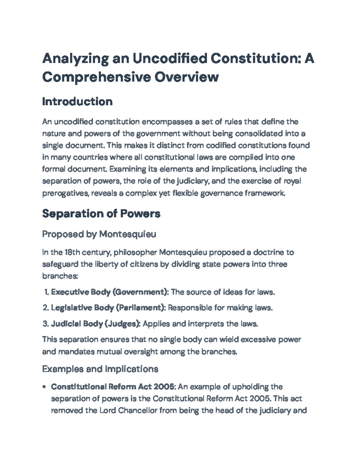 Analyzing the Uncodified Constitution: Key Elements & Implications ...