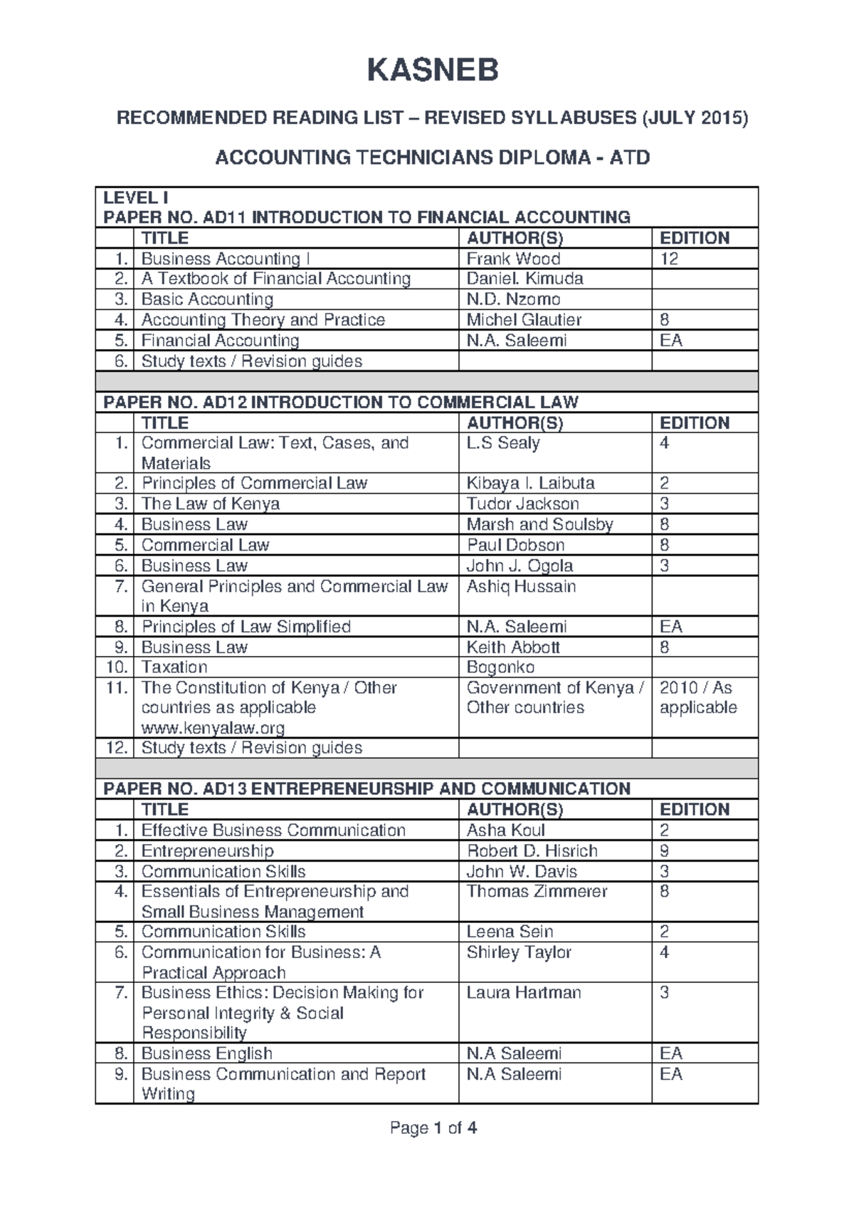 Revised Reading List for Accounting Technicians Diploma - ATD - Studocu