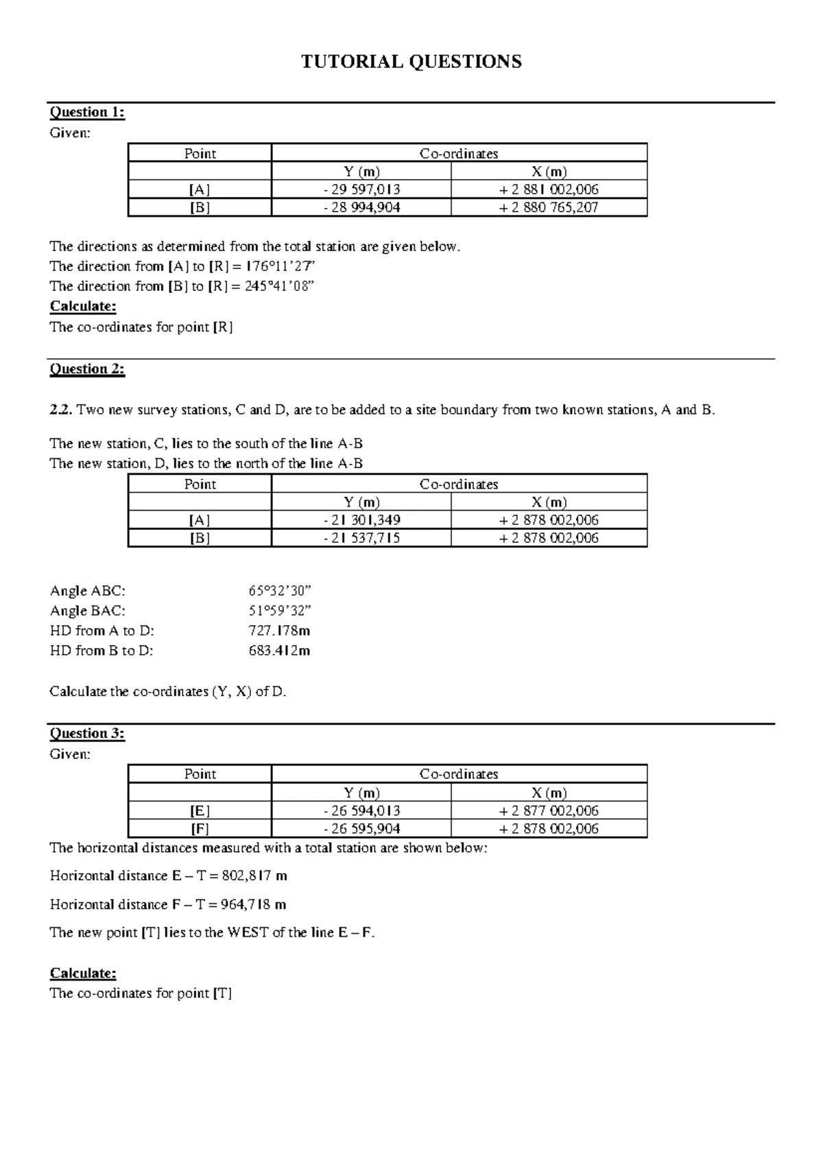 MINN 2004 Surveying for Engineers Final Exam 2010 Questions ...